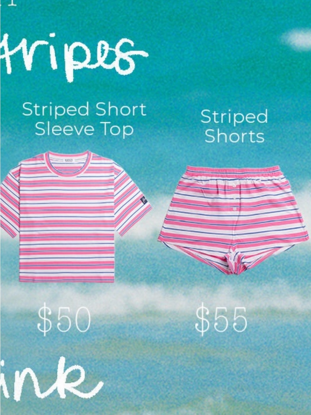 Striped Pink & White Short Sleeve Top and Matching Striped Shorts